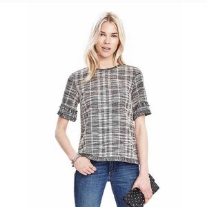 Banana Republic Fringe Windowpane Short Sleeve Top